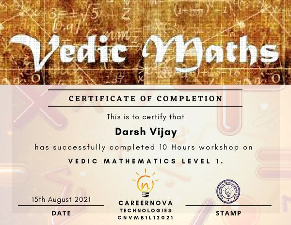vedic maths certificate